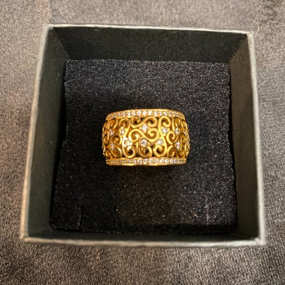 NIB 18K gold vermeil wide filigree CZ Band - Picture 1 of 7